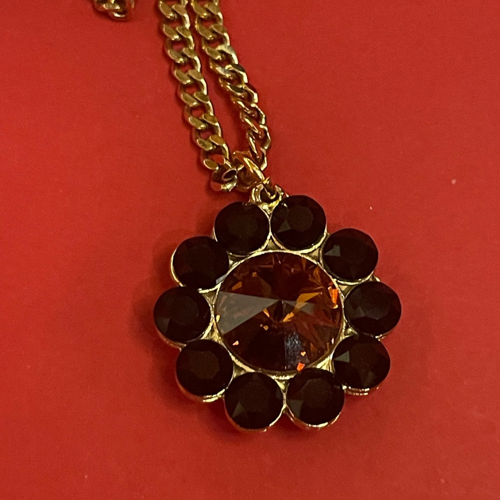 Tova Swarovski crystals black around amber crystal necklace